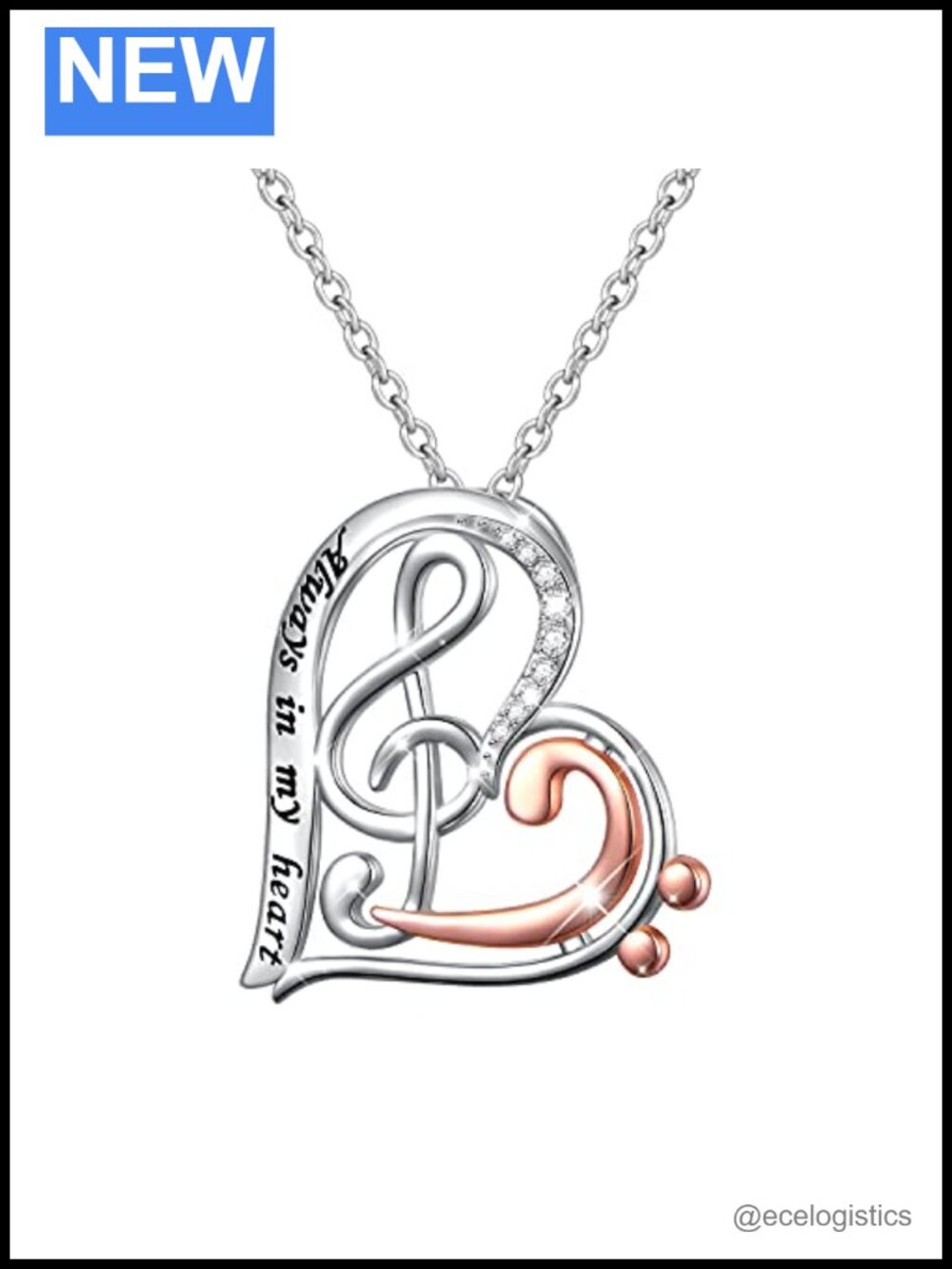925 Sterling Silver Treble Clef Bass Heart Musical Note Pendant Necklace Gift